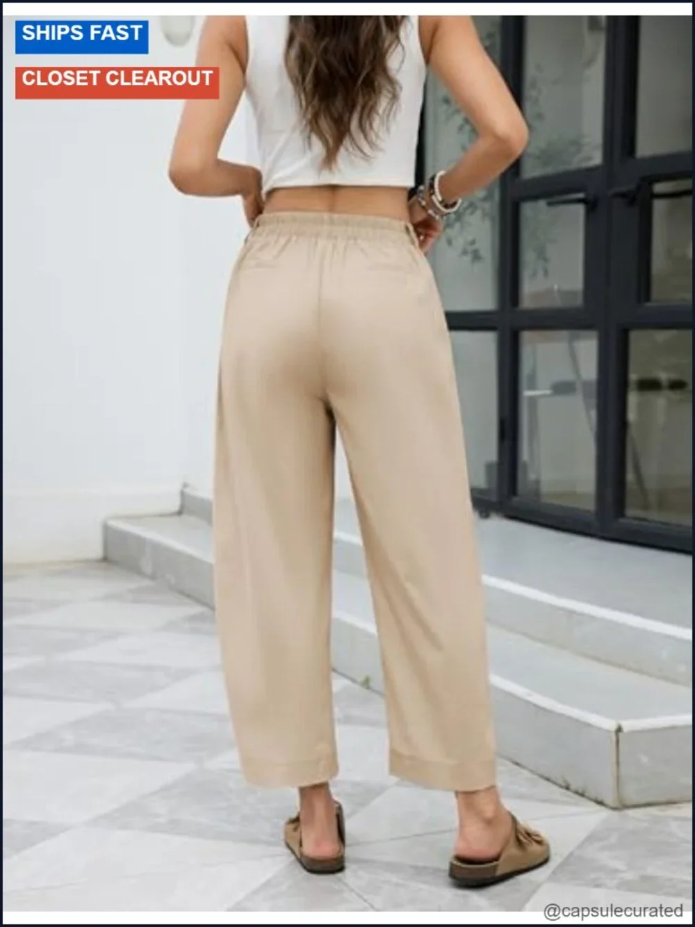 High Waisted Barrel Wide Leg Capri Pants Cotton Linen Blend Casual Palazzo